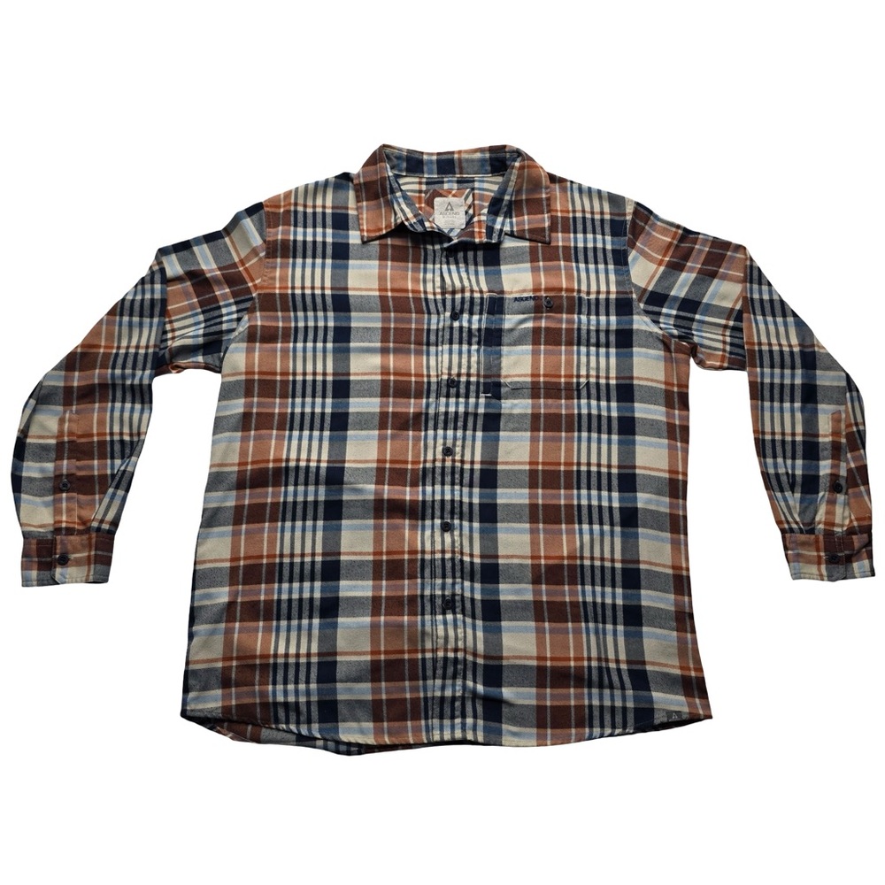 Ascend Plaid‎ Flannel Button-Up Shirt Brown Blue Men’s XL